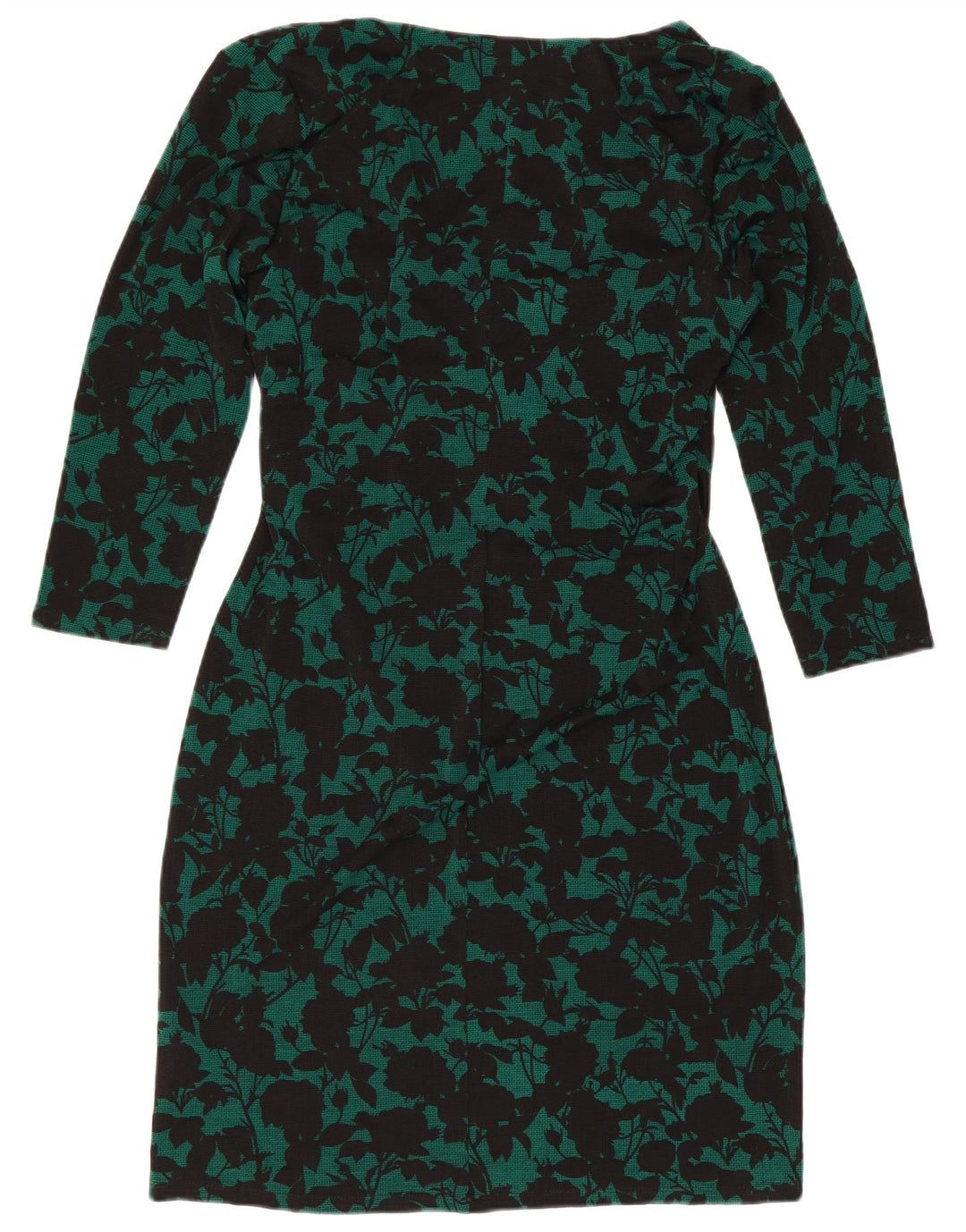 Chaps Womens 3/4 Sleeve Sheath Dress Large Green Floral Polyester