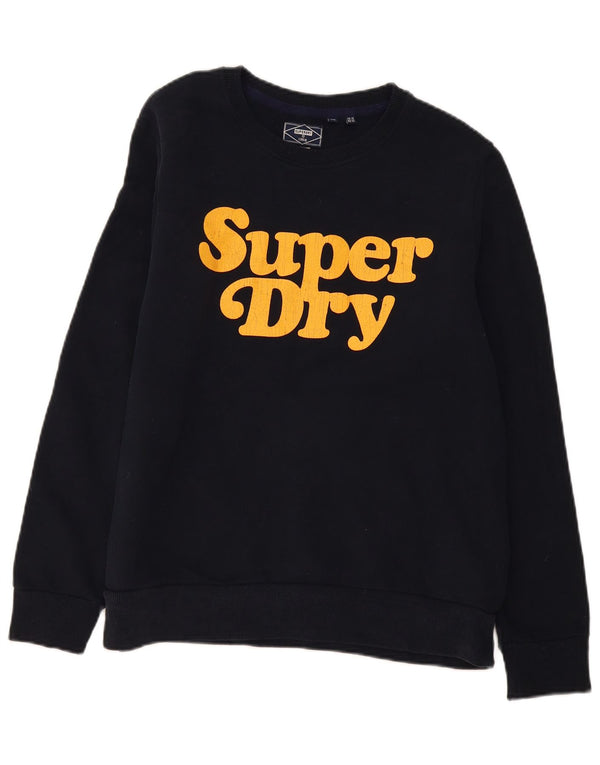 Superdry Womens Graphic Sweatshirt Jumper UK 16 Large Black Cotton