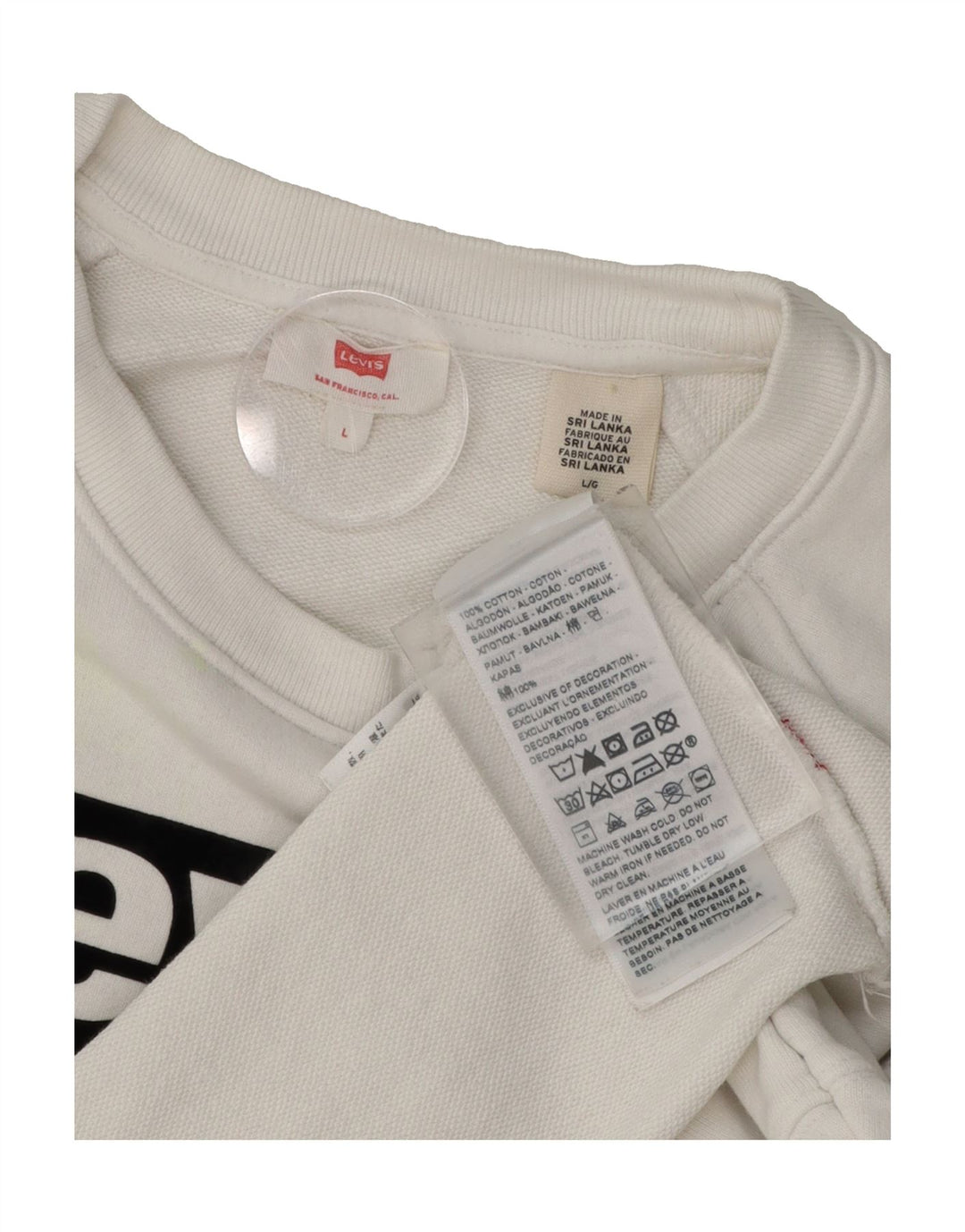 LEVI'S Womens Graphic Sweatshirt Jumper UK 16 Large White Cotton Vintage Levi's and Second-Hand Levi's from Messina Hembry 