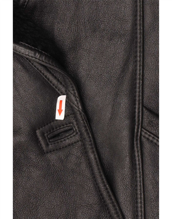 Giacca vintage in shearling doppio petto da donna UK 18 XL nera