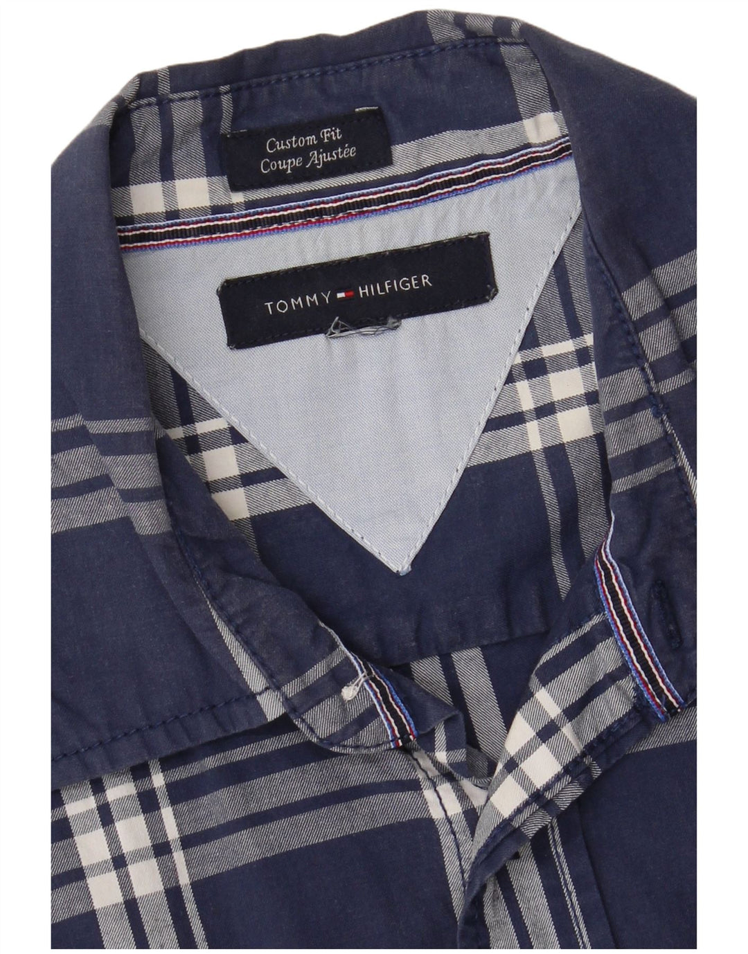 TOMMY HILFIGER Mens Coupe Ajustee Custom Fit Shirt Large Navy Blue Check