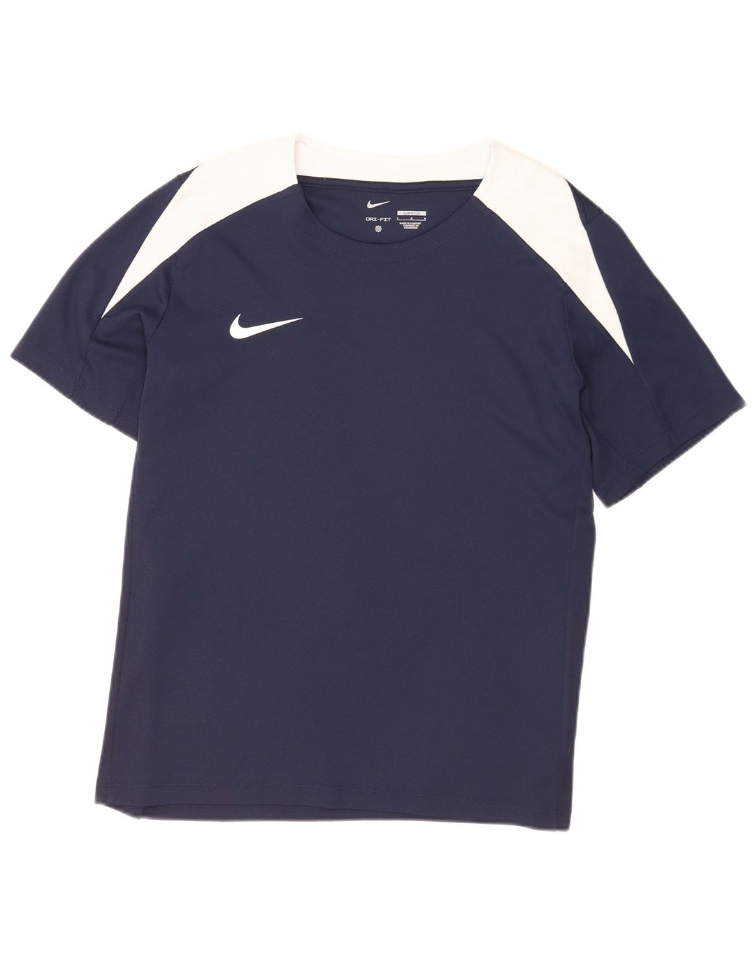 Nike Mens Dri Fit Slim T-Shirt Top Large Navy Blue Colourblock Polyester