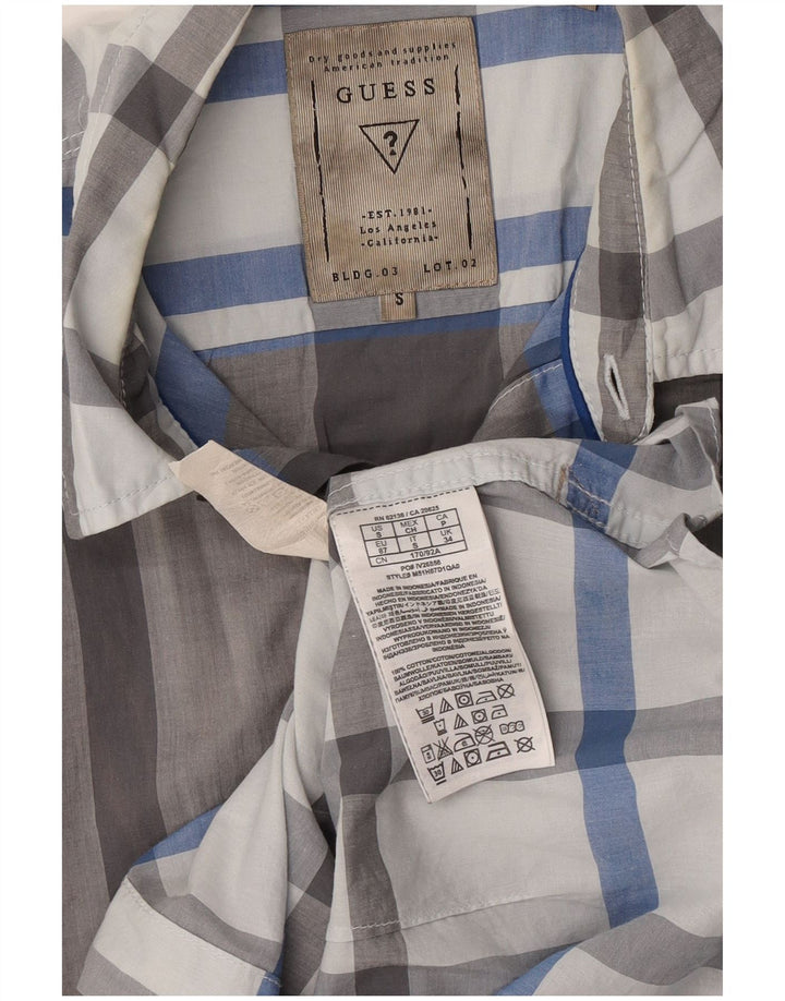 Guess Mens Short Sleeve Slim Fit Shirt Small Grey Check Cotton
