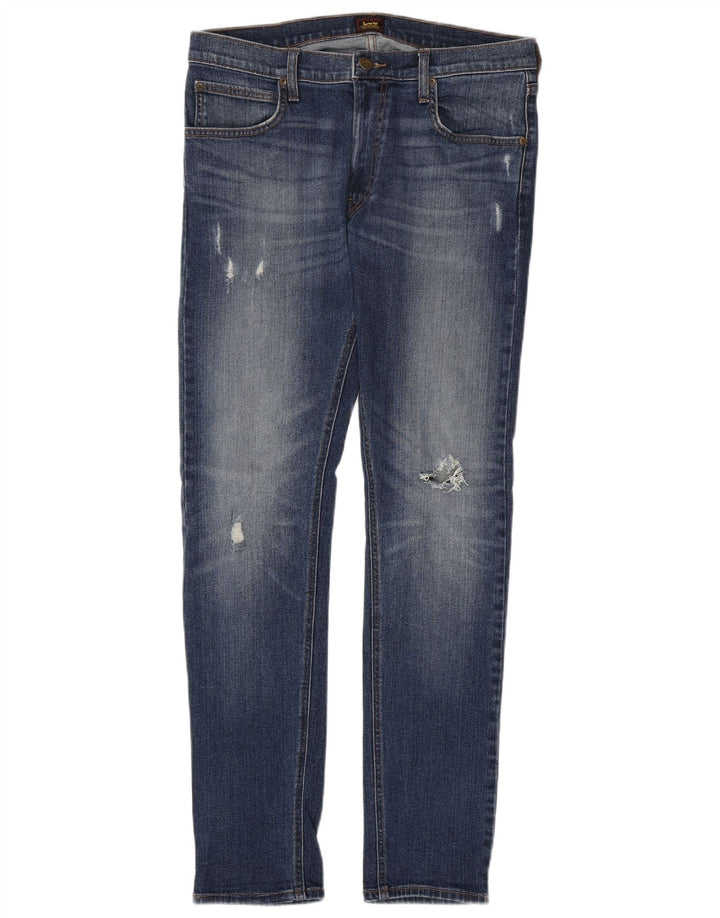 LEE Mens Luke Distressed Slim Jeans W32 L32 Blue Cotton