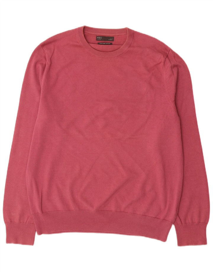 Marks & Spencer Mens Crew Neck Jumper Sweater Large Red Cotton