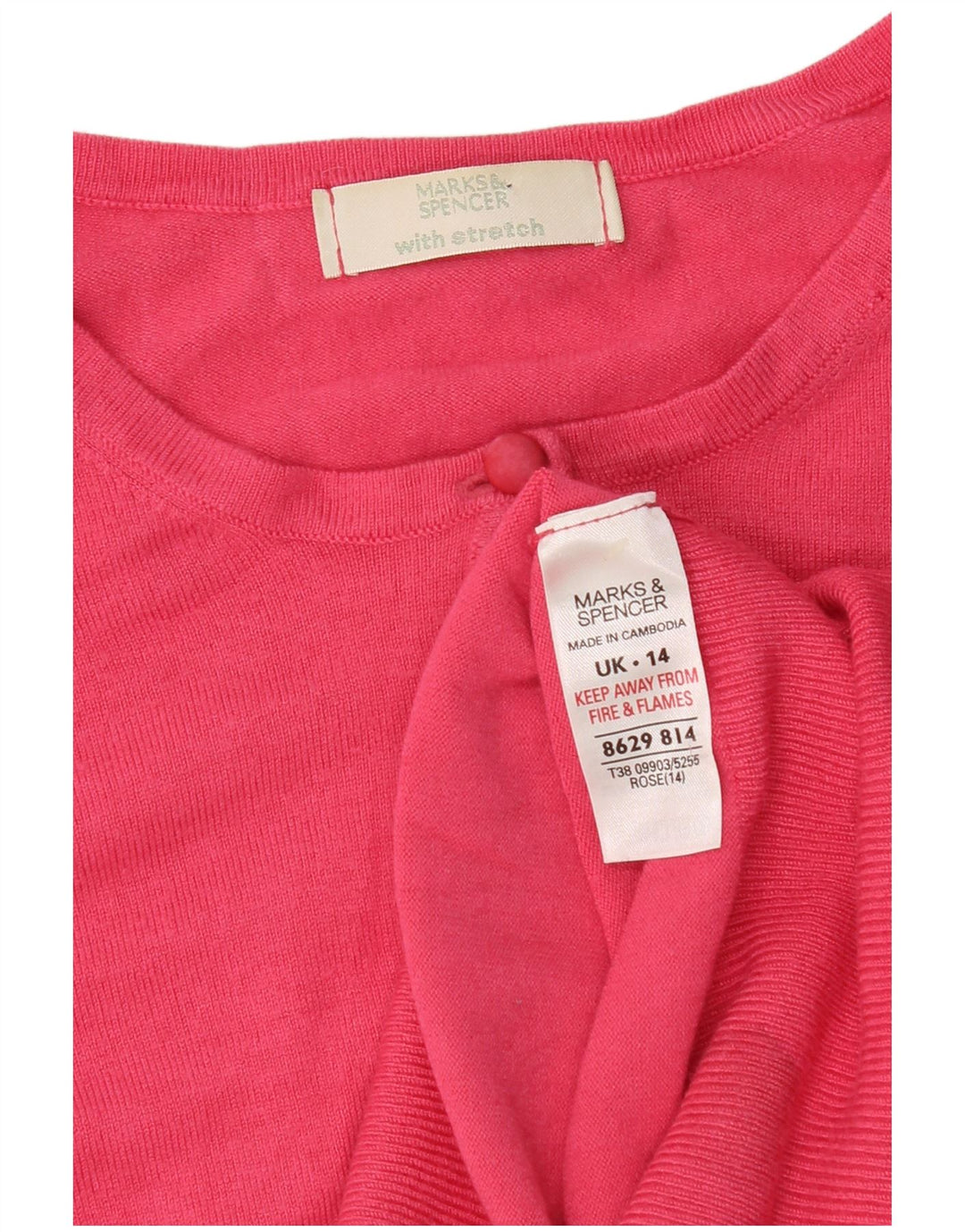 Marks & Spencer Womens Crop Cardigan Sweater UK 14 Medium Pink Viscose