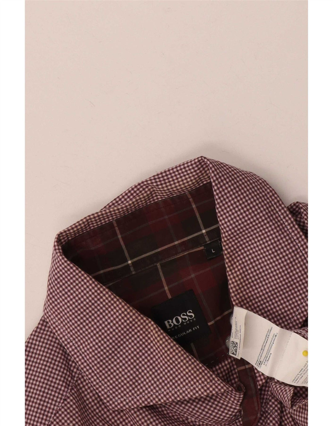 Hugo Boss Mens Regular Fit Shirt Large Burgundy Gingham Cotton