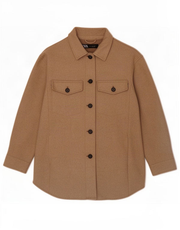 Zara Mujer Shacket Chaqueta Extragrande UK 10 Small Marrón Poliéster