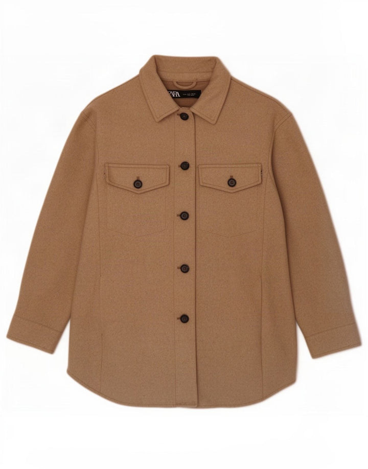 Zara Mujer Shacket Chaqueta Extragrande UK 10 Small Marrón Poliéster