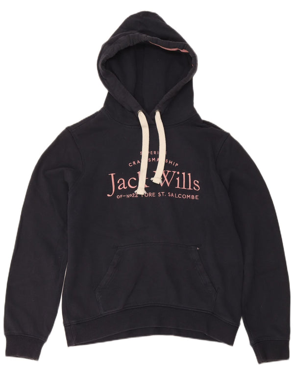 Maglione con cappuccio grafico da donna Jack Wills UK 12 cotone medio blu navy