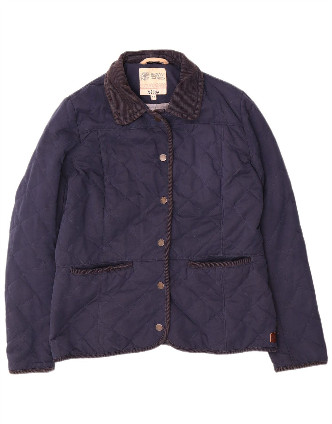 FAT FACE Womens Quilted Jacket UK 12 Medium Navy Blue Polyester