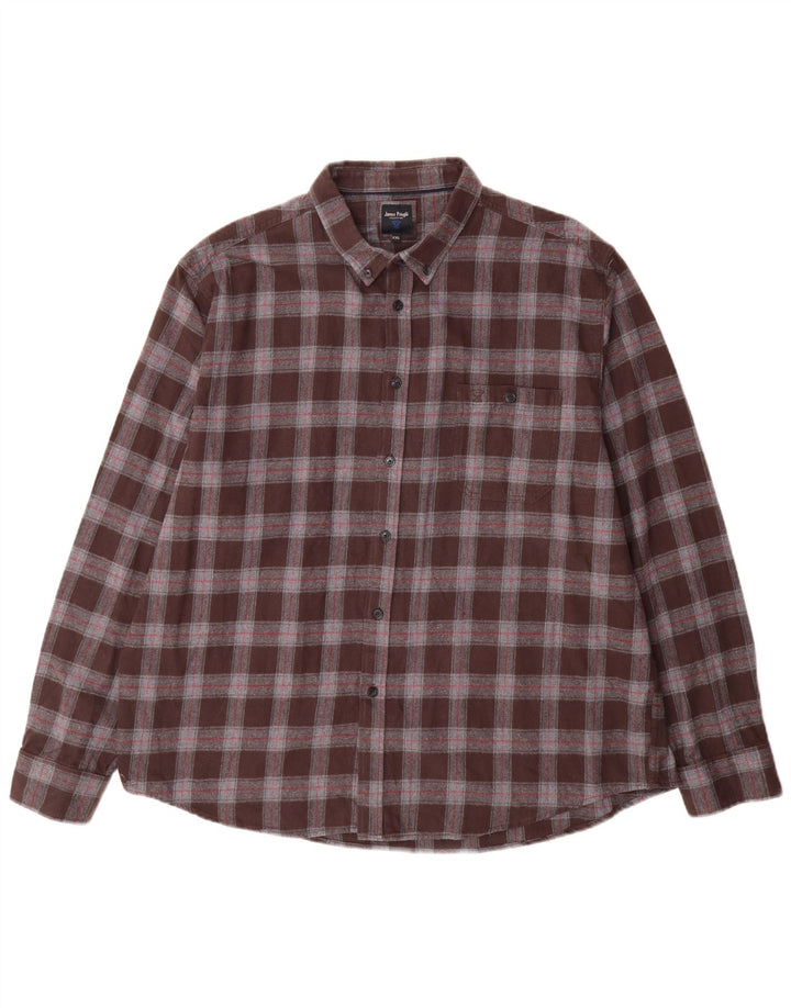 James Pringle Mens Flannel Shirt 2XL Brown Check Cotton