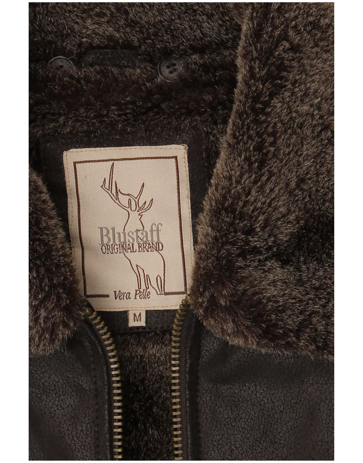 Blustaff Mens Bomber Shearling Jacket UK 38 Medium Brown Leather