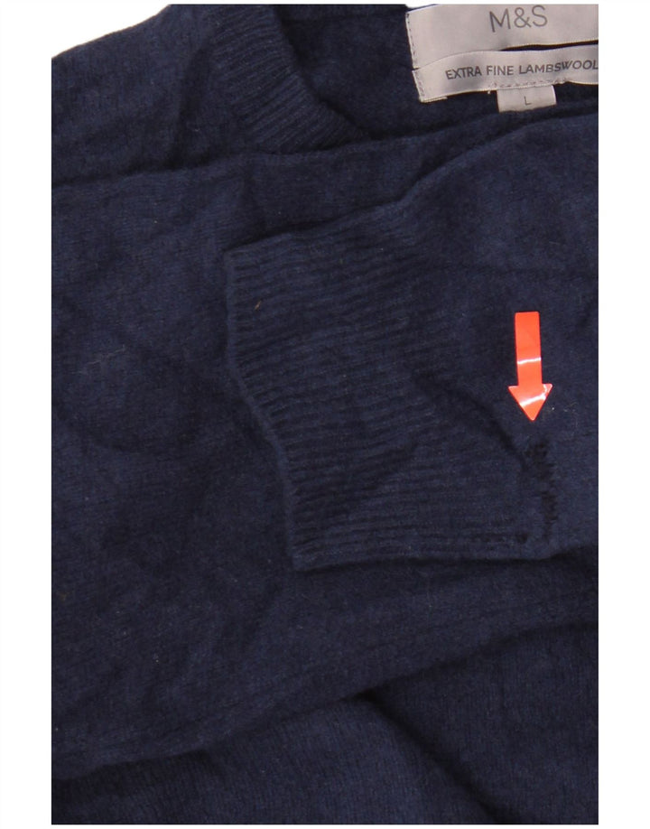 Maglione maglione girocollo da donna Marks & Spencer UK 16 Lana d'agnello blu grande