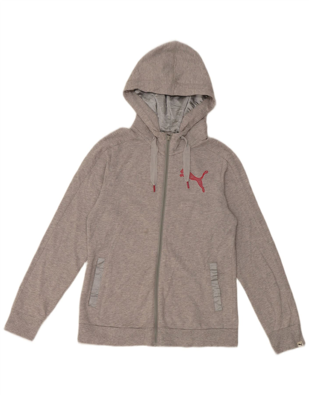 Puma Womens Zip Hoodie Sweater UK 12 Medium  Grey Cotton