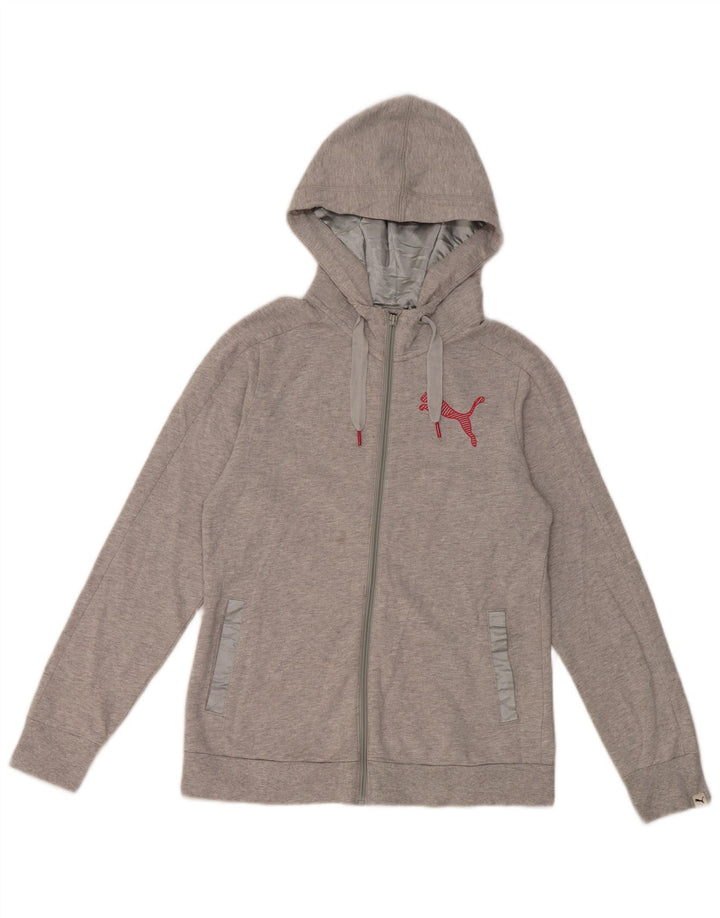 Puma Womens Zip Hoodie Sweater UK 12 Medium  Grey Cotton