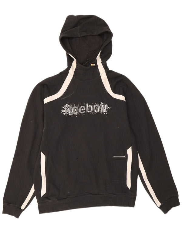 Reebok Mens Graphic Hoodie Jumper Médio Preto Colorblock Algodão