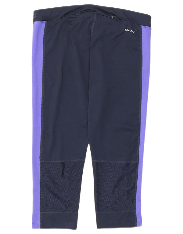 Nike Ženske Dri Fit Capri Leggings UK 12 Medium Navy Blue Colourblock