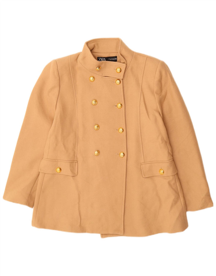 Zara Womens Pea Coat UK 20 2XL Beige Wool