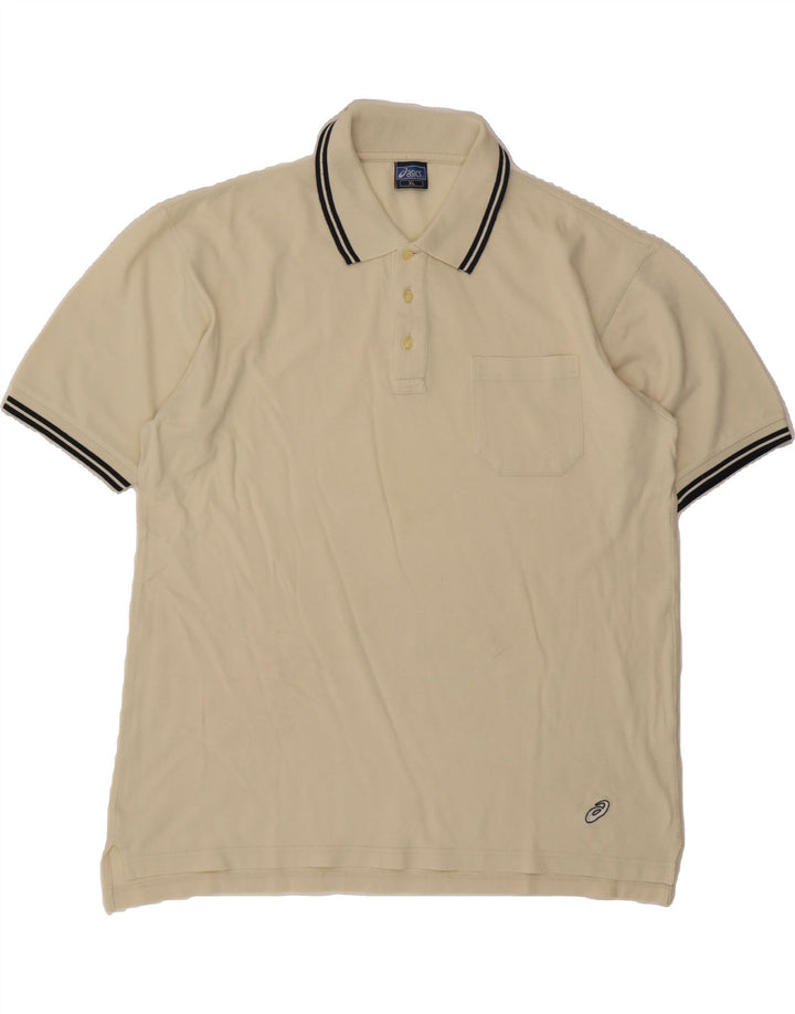 ASICS Mens Polo Shirt XL Beige Cotton Vintage Asics and Second-Hand Asics from Messina Hembry 