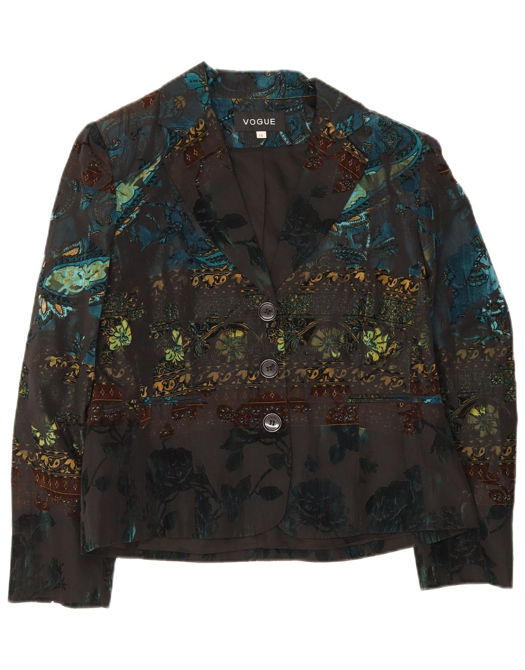 Vogue Chaqueta Blazer de 3 Botones para Mujer Reino Unido 44 Grande Multicolor Floral