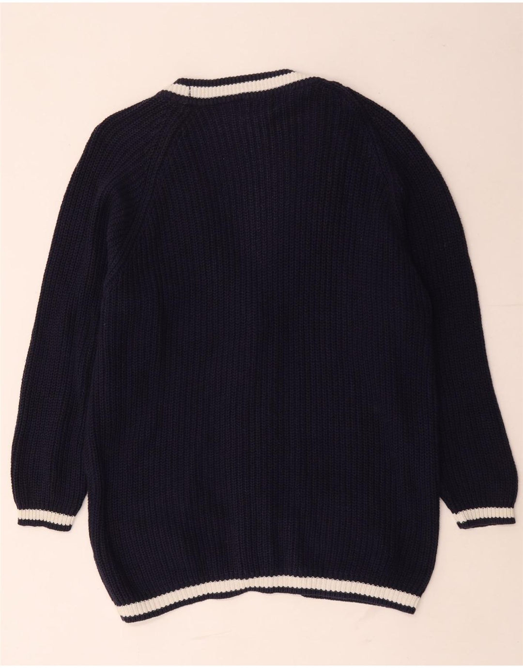 Vintage Womens Oversized Cardigan Sweater UK 14 Medium Navy Blue Cotton