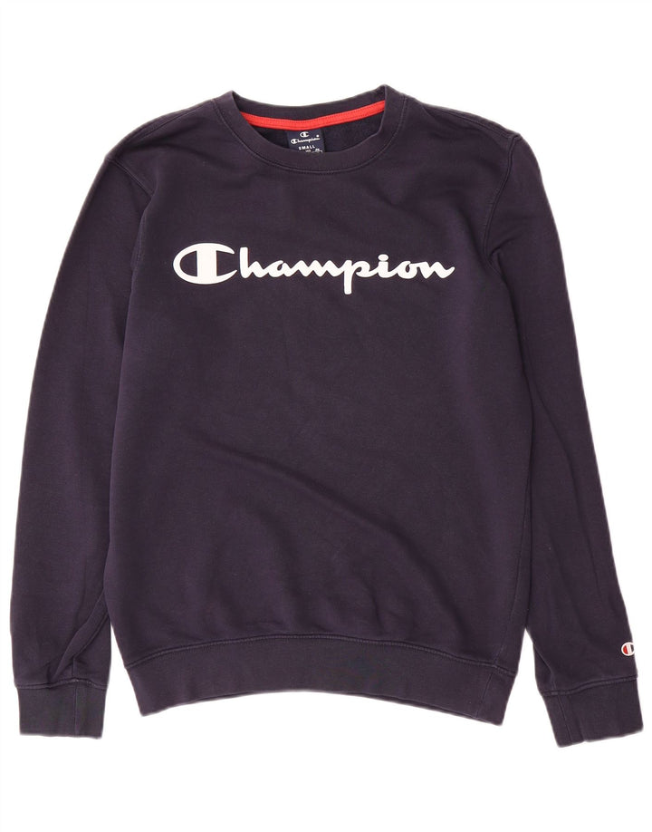 Champion Mens Graphic Sweatshirt Jumper Small Navy Blue Cotton