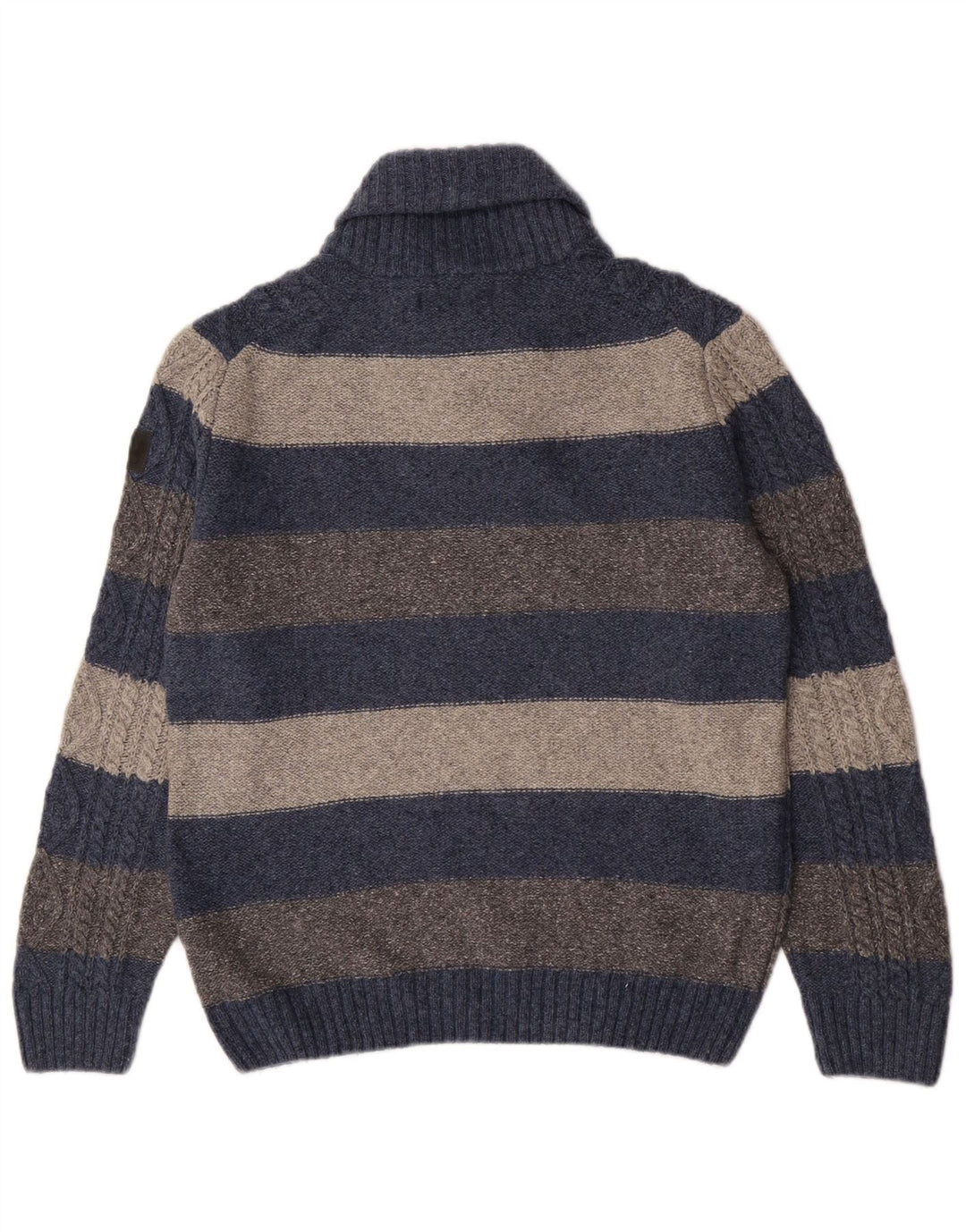 Marlboro Classics Herre Shawl Neck Jumper Sweater Stor Blå Stribet Uld