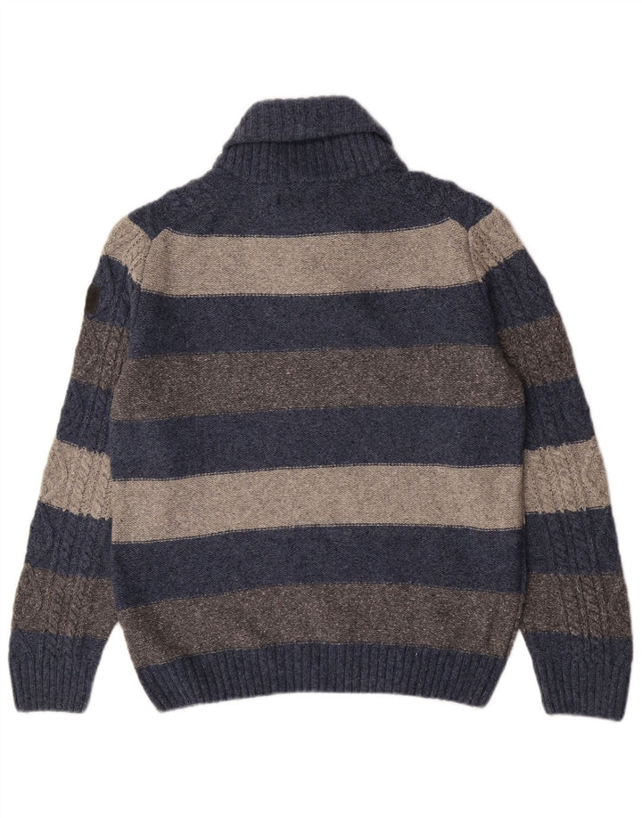 Marlboro Classics Herre Shawl Neck Jumper Sweater Stor Blå Stribet Uld