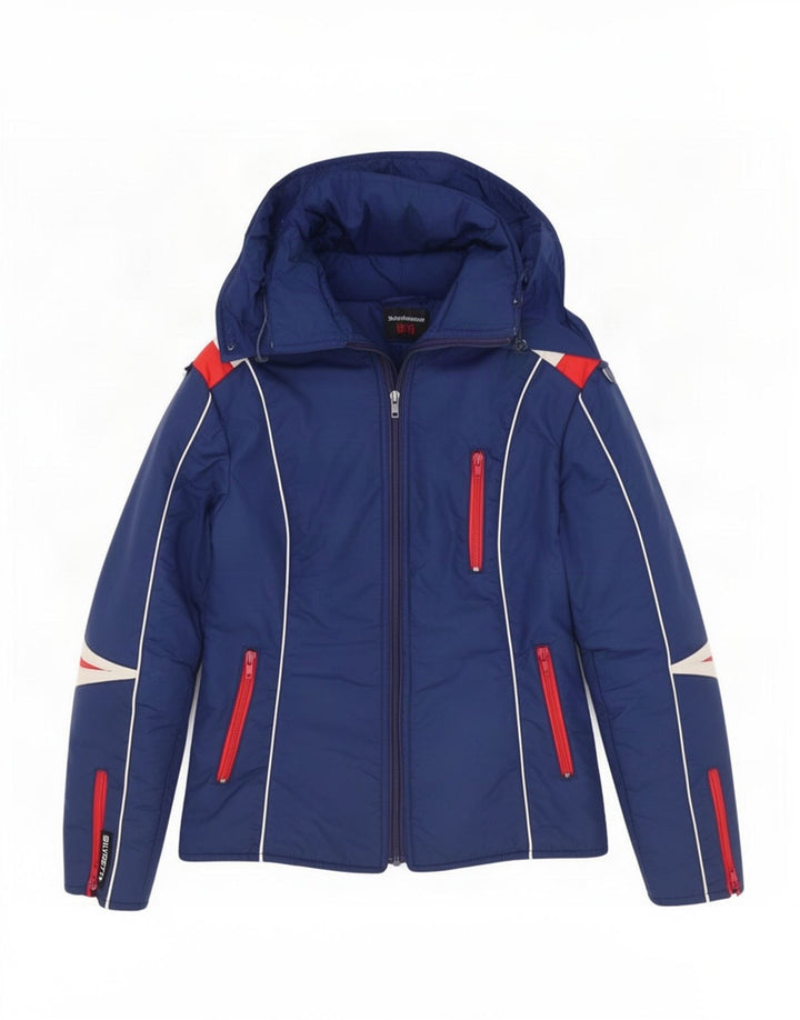 Silvretta Womens Hooded Ski Jacket IT 42 Medium Navy Blue Colourblock