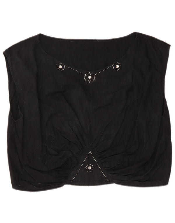 Vintage mujer crop blusa top Reino Unido 14 medio negro