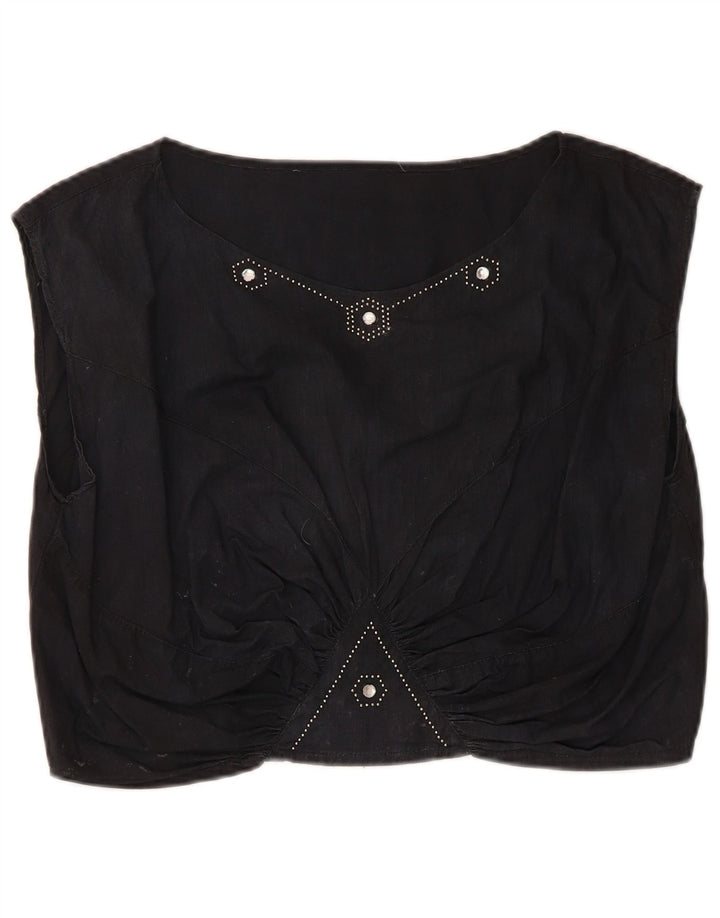 Vintage mujer crop blusa top Reino Unido 14 medio negro