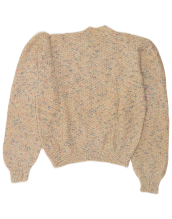 Vintage Womens Crop Turtle Neck Jumper Sweater UK 14 Medium Beige Flecked