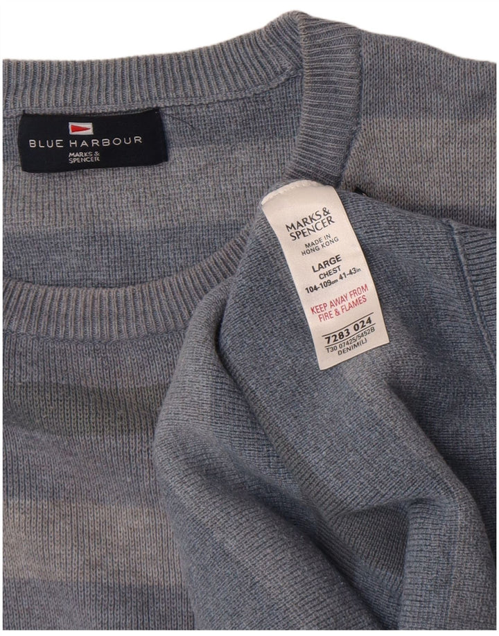 Marks & Spencer Herre sweater med rund hals, stor blå stribet bomuld