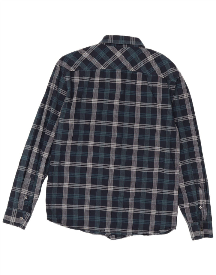 Penguin Mens Shirt Large Navy Blue Check Cotton