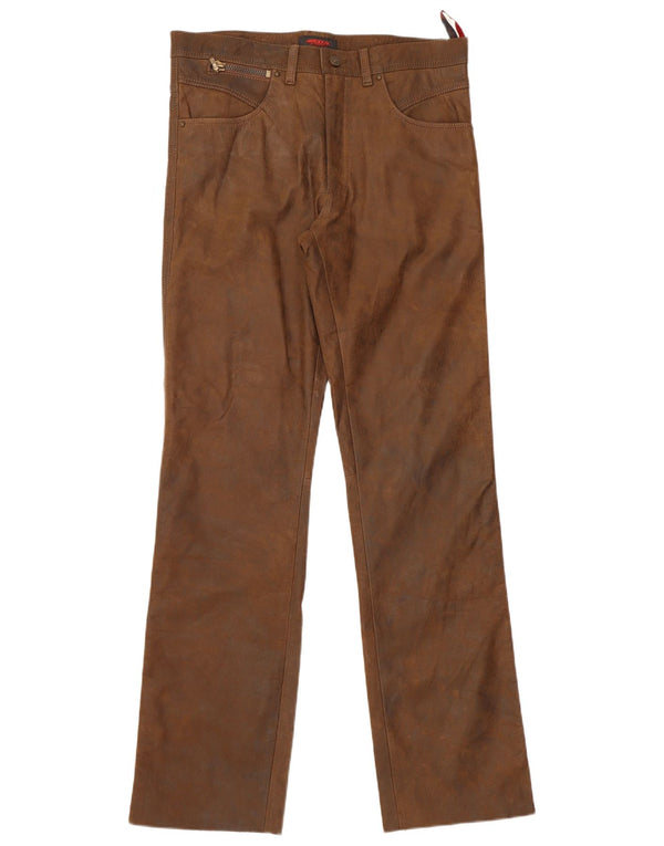 Pantaloni dritti in pelle da uomo Maddox W34 L34 Marrone