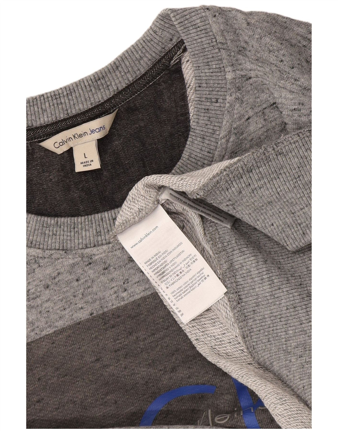 Calvin Klein Mens Graphic Crew Neck Jumper Sweater Large Grey Flecked
