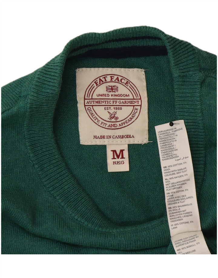 Fat Face Herren-Pullover mit Rundhalsausschnitt, mittelgrüne Baumwolle