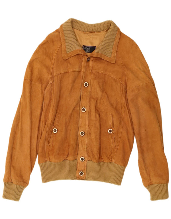 vintage Mens Suede Bomber Jacket IT 54 2XL Cuir Marron