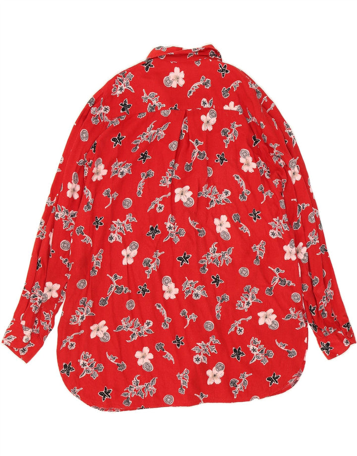 VINTAGE Womens Shirt Blouse UK 14 Medium Red Floral Vintage Vintage and Second-Hand Vintage from Messina Hembry 