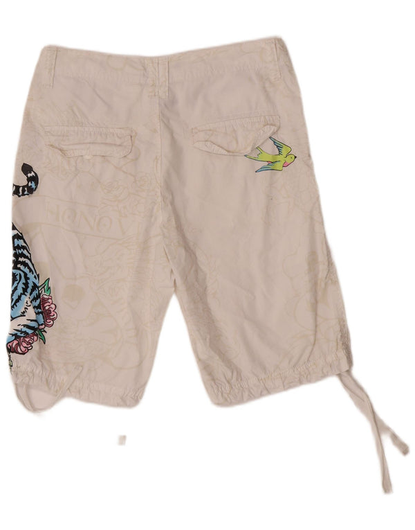 Desigual Mens Graphic Casual Shorts Small W30 White Animal Print Cotton