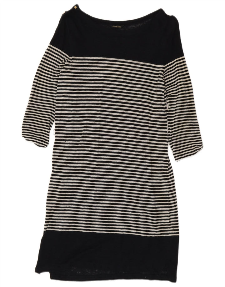 Massimo Dutti Womens 3/4 Sleeve Shift Dress UK 10 Small Black Striped