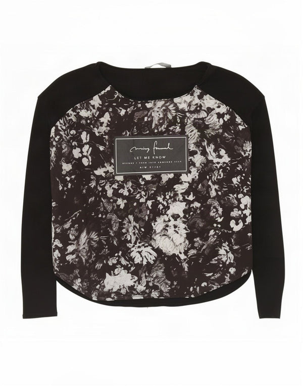 Zara Damen Graphic Top Langarm UK 14 Medium Schwarz Floral Polyester