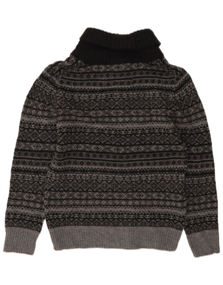 EDDIE BAUER Mens Shawl Neck Jumper Sweater Small Grey Fair Isle Wool