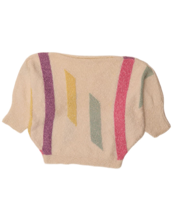 Vintage Dame Batwing Boat Neck Jumper Sweater UK 18 XL Hvid Colourblock