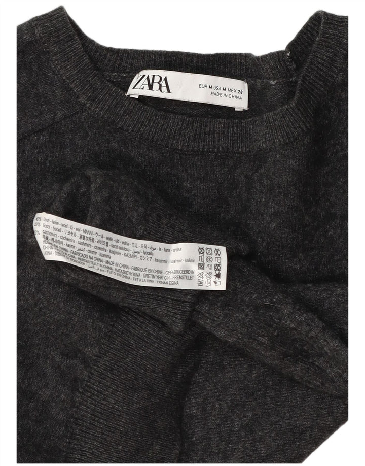 Zara Womens Crop Boat Neck Jumper Sweater UK 12 Medium Grey Wool