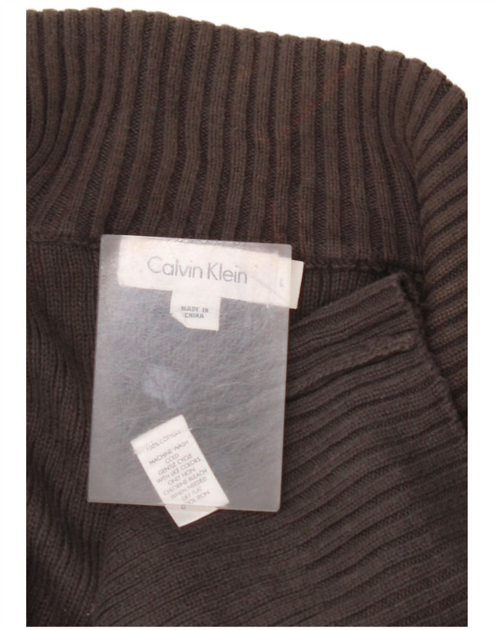 CALVIN KLEIN Mens Zip Neck Jumper Sweater Large Grey Cotton