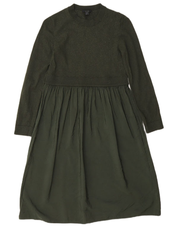 Cos Vestido escalonado de manga larga para mujer UK 6 XS Lana verde
