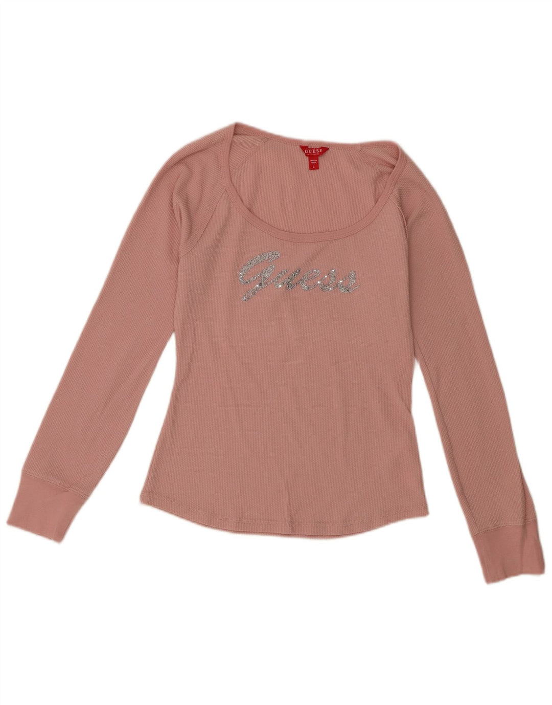 Guess Womens Graphic Top Long Sleeve UK 14 Large Pink Polyester