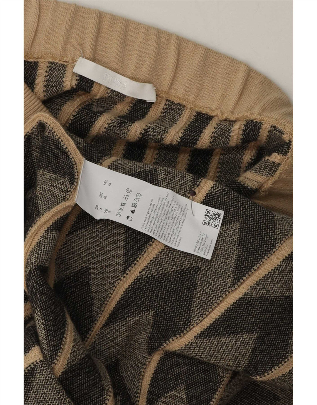 HUGO BOSS Femme Jupe évasée en tricot Medium W30 Laine géométrique beige